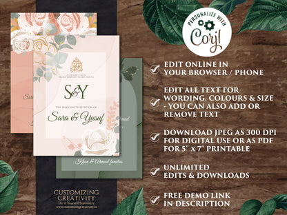 Muslim Invitations Pakistani Wedding cards, Digital Islamic wedding invitation & Digital Muslim wedding card Islamic as Digital Nikkah cards