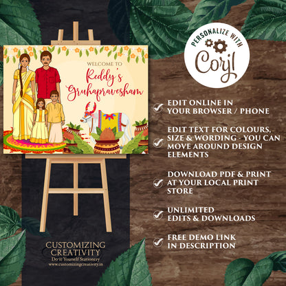 Gruhapravesam Welcome sign Indian Housewarming sign, Grihapravesh Welcome sign & Gruhapravesam signs, Indian Housewarming welcome signs