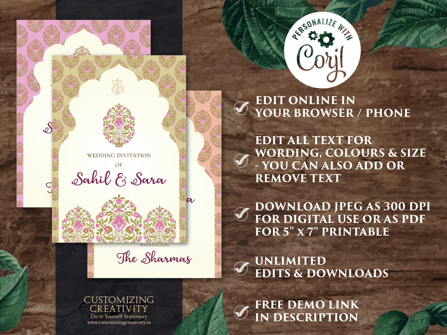 Digital Indian wedding card as Hindu Wedding, Hindu Wedding invite as Indian wedding invitation, Hindu invitation & Hindu Wedding Invitation