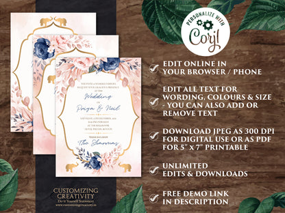 Hindu invitations Wedding Elephant as Floral invitation cards Hindu wedding, Pastel Invitations as Elephant Wedding Invitation Indian Floral