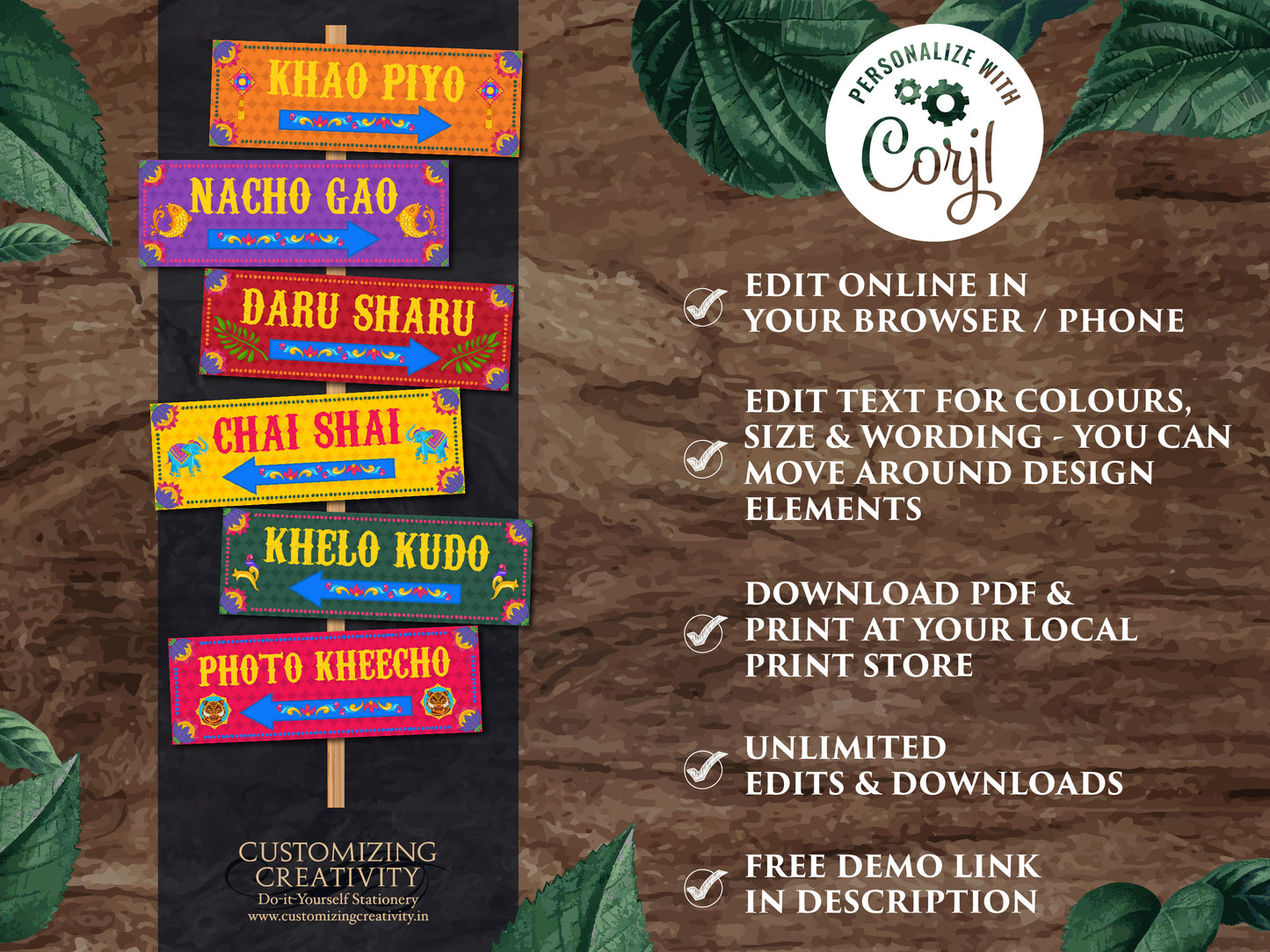 Quirky Mehndi Signs as Directional Welcome Signs, Fun Signages Directions & Indian art signs, Punjabi truck art signs as Desi wedding decor