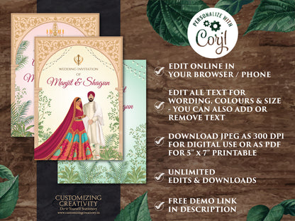 Punjabi wedding card Sikh Wedding invitation, Sikh wedding card & Punjabi Wedding invitation, Indian wedding invitation Sikh wedding invite