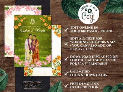 Telugu Wedding cards & Telugu wedding invitation, South Indian Wedding invites as Telugu Wedding invites, Tamil Wedding invitation Indian