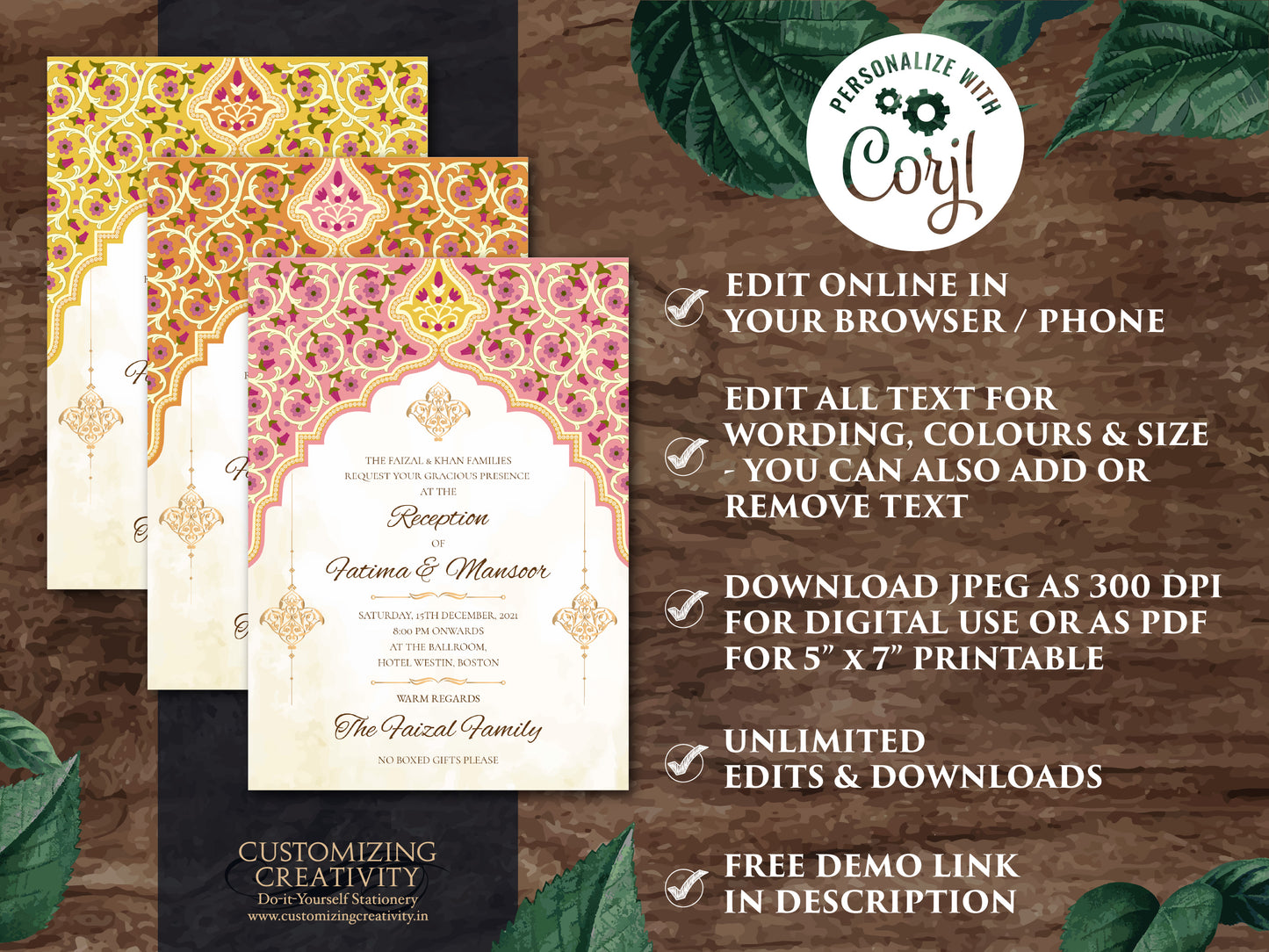 Royal wedding card as Muslim Wedding invitation, Arabic Wedding Card & Muslim Nikkah invite as Nikah invitation Arabic invite, Muslim invite