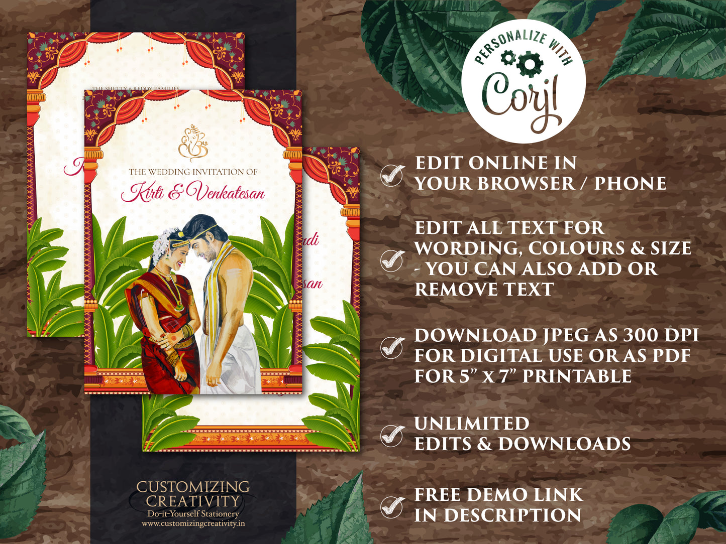 Telugu Wedding card & Telugu Wedding invite, Tamil wedding card as South Indian Wedding invitation, Tamil Wedding invitation as Tamil invite