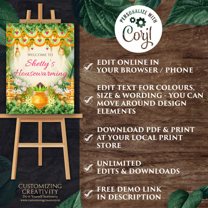 Gruhapravesam Welcome sign Indian Housewarming welcome signs, Gruhapravesham signs, Grihapravesh Welcome signs & Indian Housewarming sign