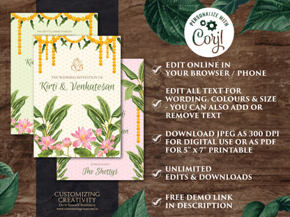 Telugu Wedding invites & Tamil wedding cards, South Indian Wedding invitation as Tamil Wedding invitations, Telugu Wedding invitation Indian