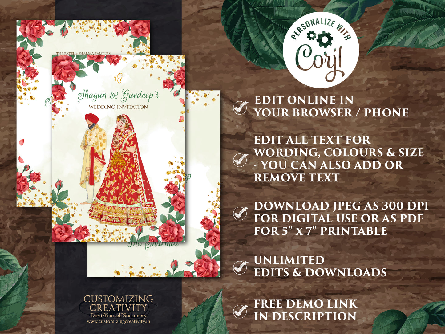 Punjabi Wedding invite as Sikh invitations, Punjabi wedding card as Sikh wedding card Indian, Anand Karaj invites & Sikh Wedding Invite