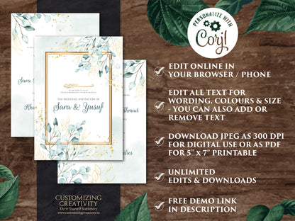 Muslim Invitations Digital Nikkah invite, Walima Invitation & Digital Arabic invitation, Muslim wedding card as Digital Islamic wedding card