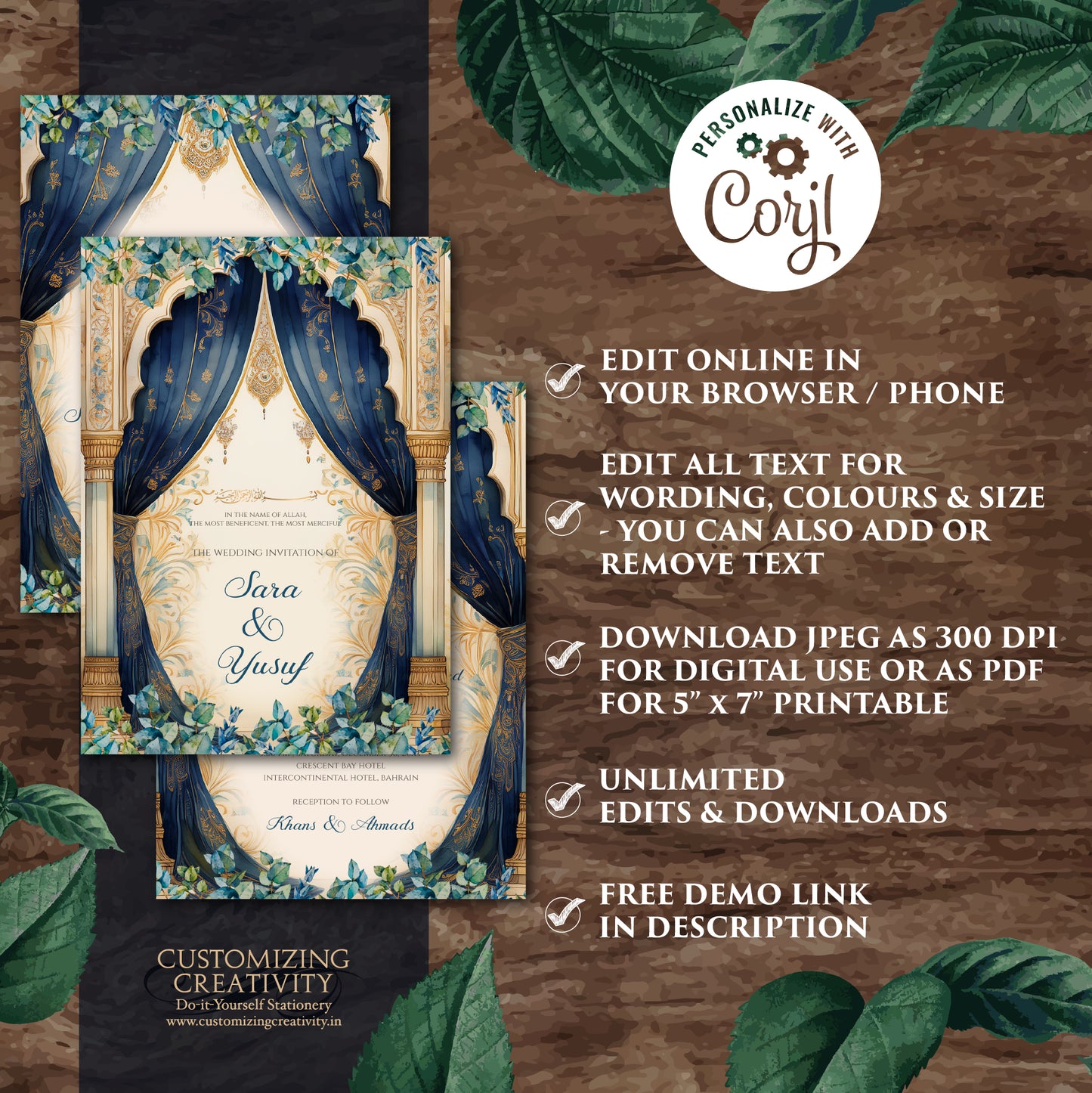 Muslim wedding Invites Digital Nikkah invitations, Digital Islamic Wedding Invitations & Muslim wedding cards as Digital Nikkah invites