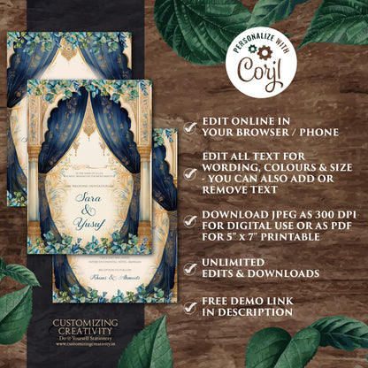 Muslim wedding Invites Digital Nikkah invitations, Digital Islamic Wedding Invitations & Muslim wedding cards as Digital Nikkah invites