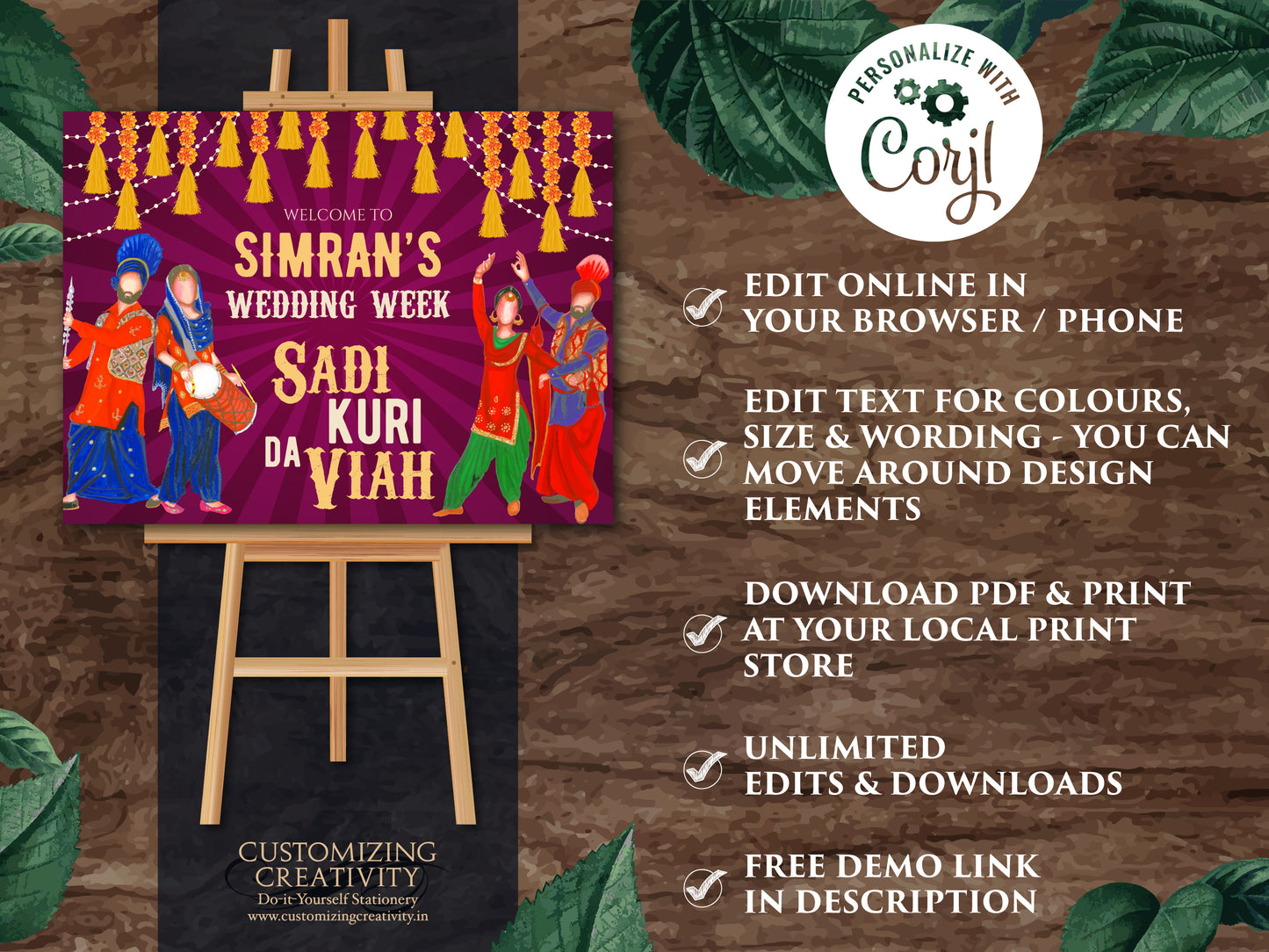 Sadi Kuri da Viah, Punjabi Welcome sign & Sikh Welcome sign, Punjabi Wedding Welcome sign as Punjabi Wedding decor sign, Punjabi Entry sign