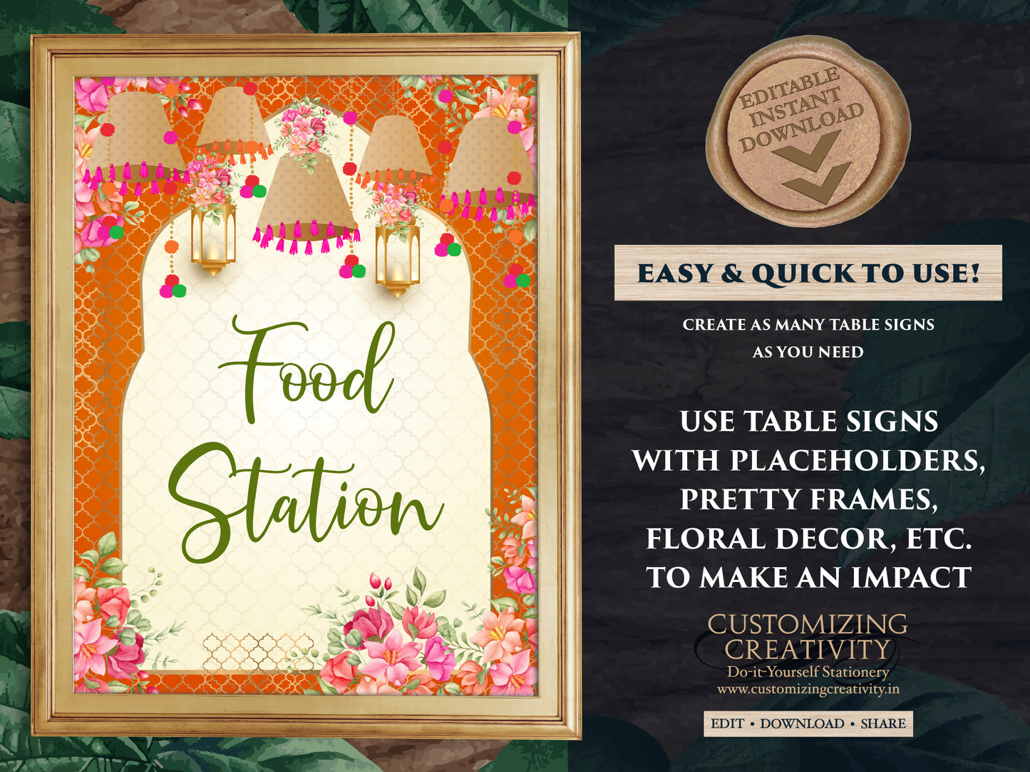 Desi Food station sign Indian Food stall sign & Food signs for Indian Wedding decor, Indian wedding food signs as Indian favour sign Mehndi