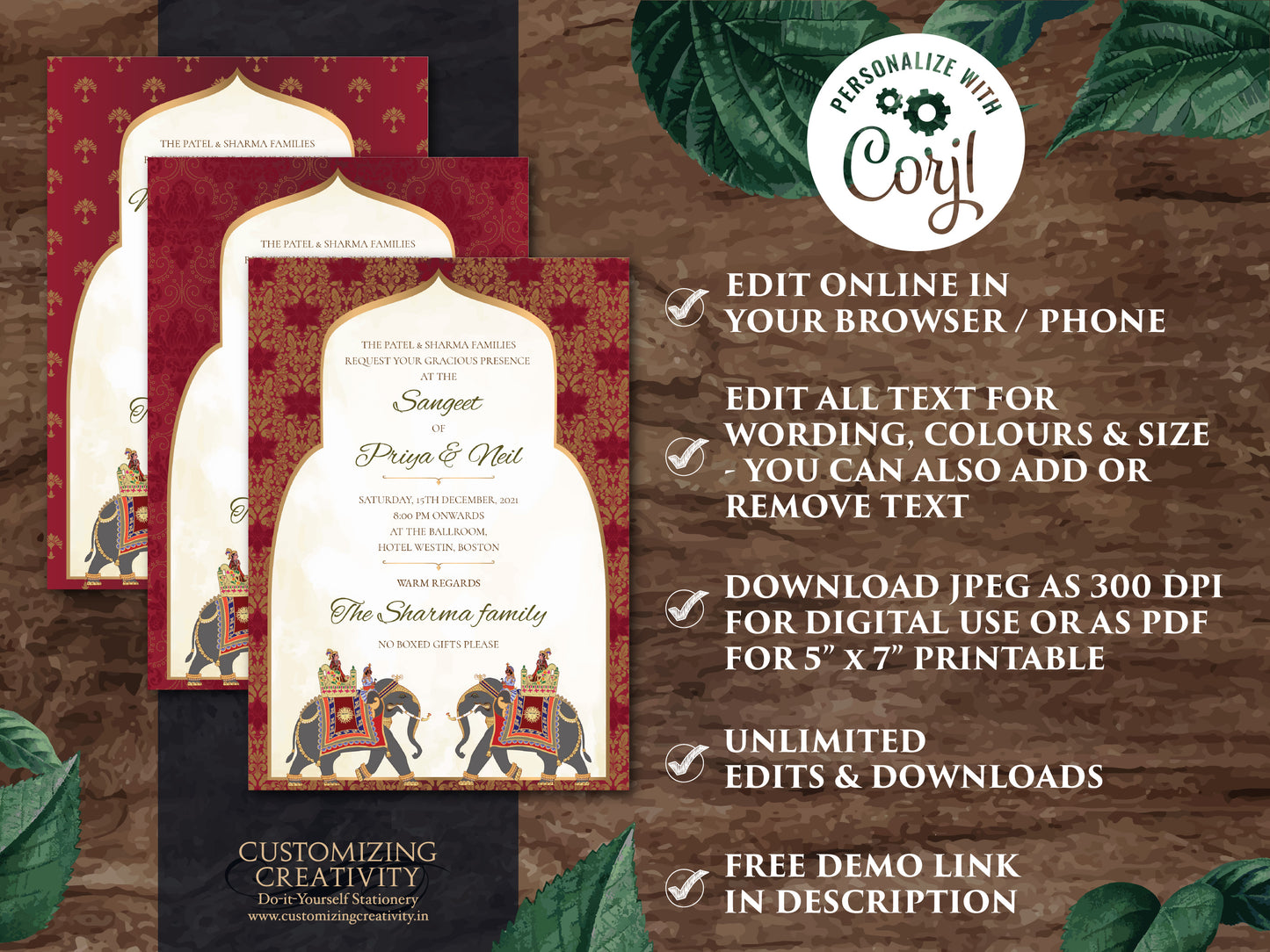 Indian Wedding Invitations as Elephant Invitation Hindu Wedding card, Hindu invitations as Royal Wedding invite, Indian Invitation Elephants