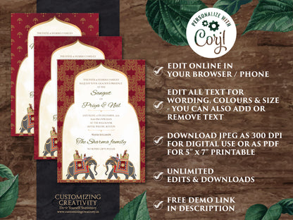 Indian Wedding Invitations as Elephant Invitation Hindu Wedding card, Hindu invitations as Royal Wedding invite, Indian Invitation Elephants