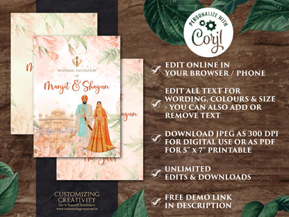 Sikh wedding invitation Punjabi wedding card, Punjabi Wedding invitation & Sikh Wedding card, Indian wedding cards as Anand Karaj invitation