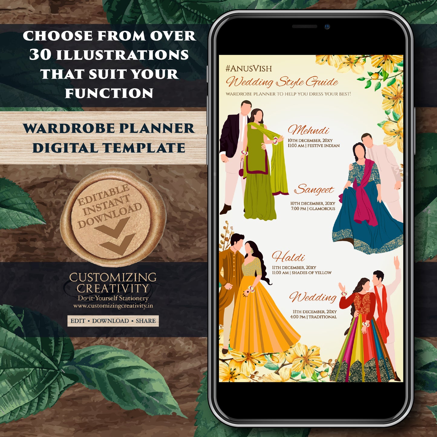 Indian Wedding Program Hindu Wedding Wardrobe Planner, Indian wedding itinerary as Digital Indian wedding Timeline & Hindu Wedding Program