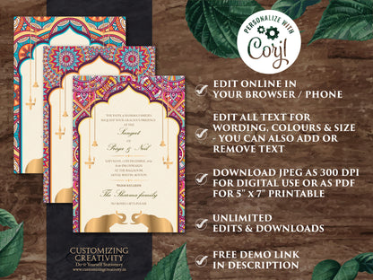 Elephant invitations Mandala as Indian invites Elephant, Indian Wedding cards as Elephant Wedding Invite Mandala, Invites Indian Elephants