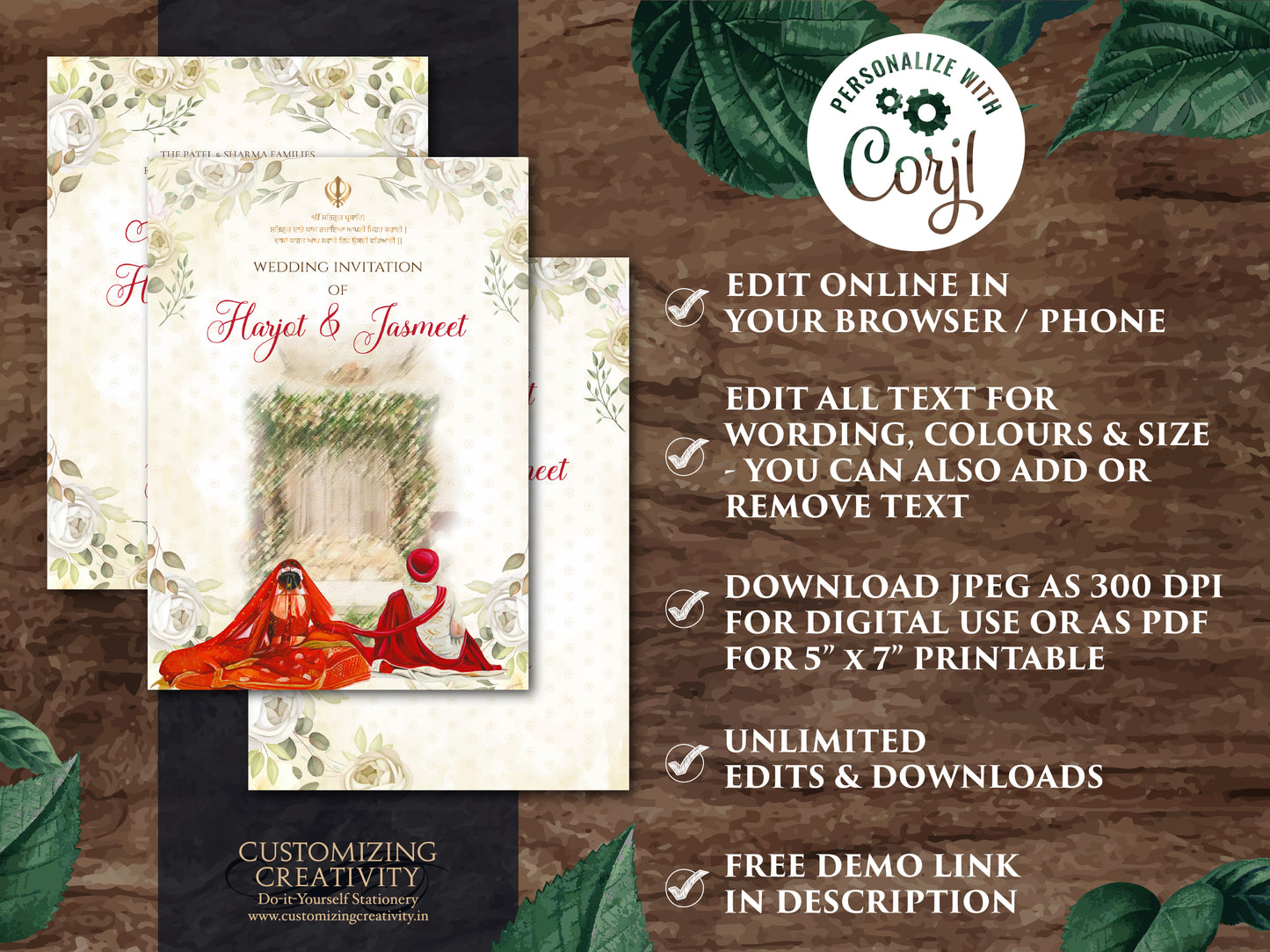 Punjabi wedding card as Sikh wedding card Indian, Anand Karaj invites & Sikh Wedding Invite, Punjabi Wedding invite as Sikh invitations