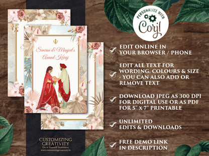 Anand Karaj cards & Sikh invitations, Anand Karaj invites as Sikh Invites, Punjabi invitations as Punjabi invites Anand Karaj invitations