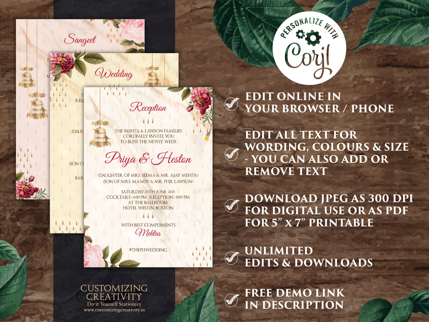 Garden Wedding Invite Indian & Sikh Wedding invitation as Punjabi invitations Wedding, Electronic Hindu Wedding Card Digital invitations DIY