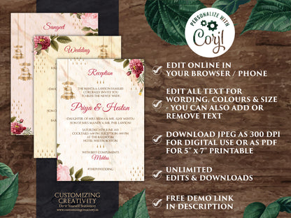 Garden Wedding Invite Indian & Sikh Wedding invitation as Punjabi invitations Wedding, Electronic Hindu Wedding Card Digital invitations DIY