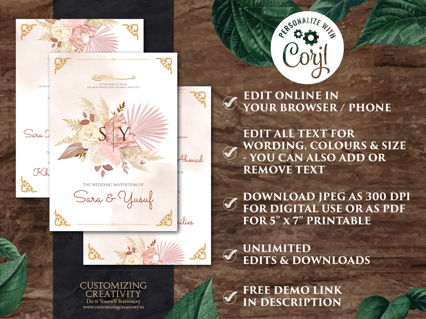Nikkah invitation & Pakistani Wedding invite Muslim, Muslim wedding cards Islamic as Nikkah cards, Digital Muslim Wedding Invitation Islamic