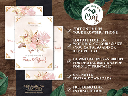Nikkah invitation & Pakistani Wedding invite Muslim, Muslim wedding cards Islamic as Nikkah cards, Digital Muslim Wedding Invitation Islamic