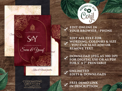 Muslim Wedding Invitation Islamic Nikkah invitation & Pakistani Wedding invite Muslim, Muslim wedding cards Islamic as Digital Nikkah cards