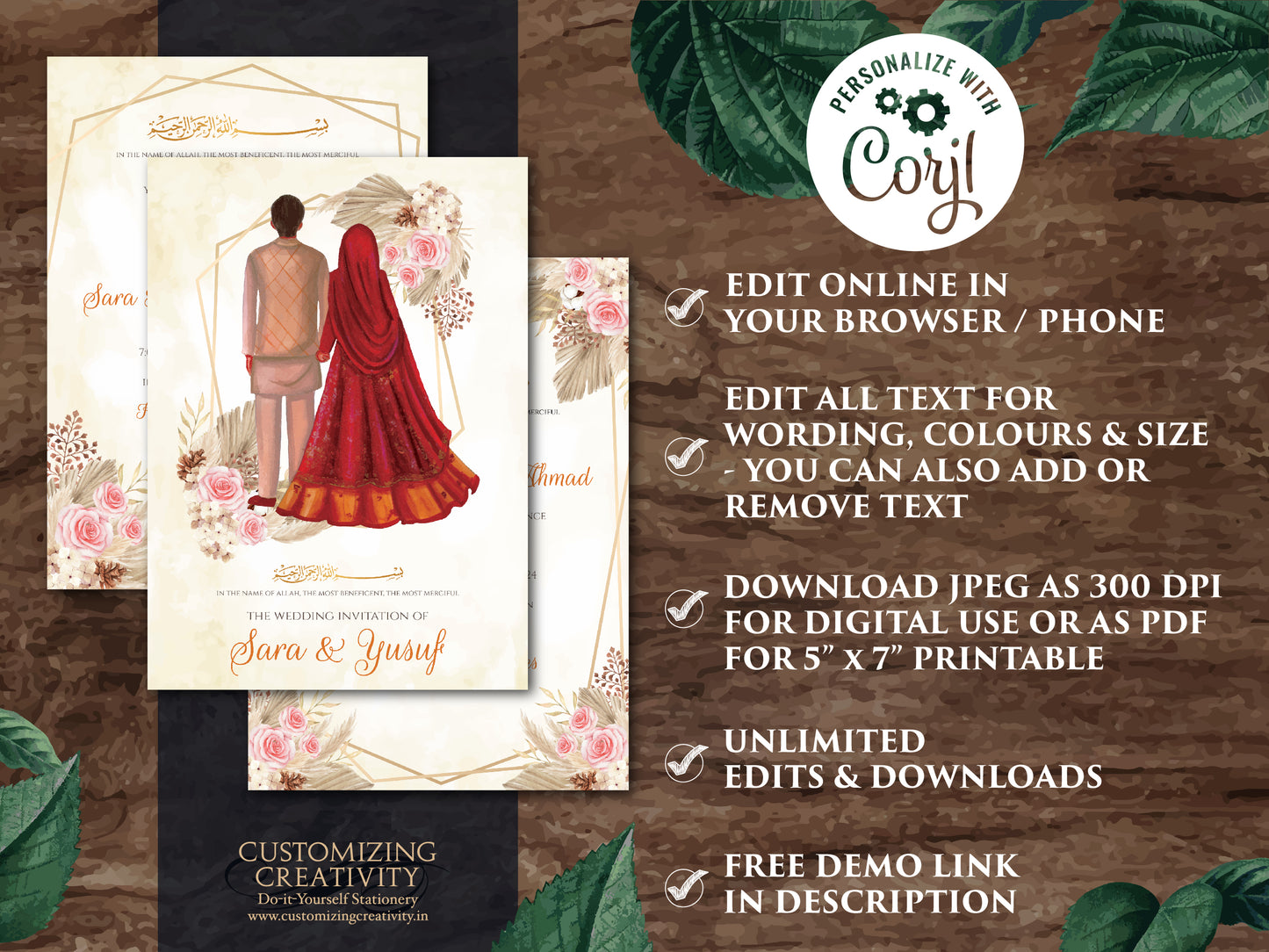Muslim wedding Invitation Nikkah invite Digital, Islamic Invitation Pakistani & Digital Nikah invitation, Muslim wedding card as Shaadi card