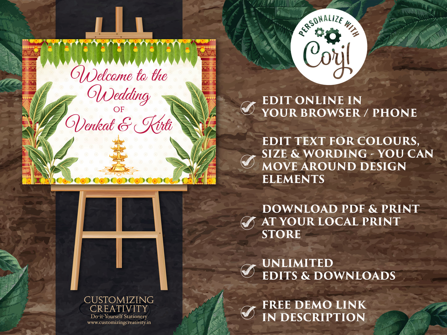 Kalyanam Welcome signs, Indian Welcome Tamil sign & Welcome South Indian signs as Welcome Telugu Wedding signs, South Indian Wedding Signs