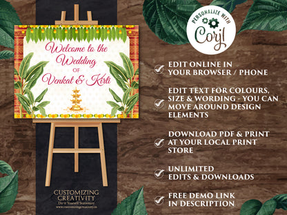 Kalyanam Welcome signs, Indian Welcome Tamil sign & Welcome South Indian signs as Welcome Telugu Wedding signs, South Indian Wedding Signs