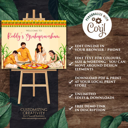 Indian Housewarming sign Grihapravesh Welcome signs, Gruhapravesam Welcome sign & Gruhapravesam signs, Indian Housewarming welcome signs