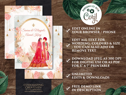 Sikh wedding card as Anand Karaj invitation, Sikh Wedding Invite Indian as Punjabi Wedding invite, Sikh invitations as Punjabi wedding card