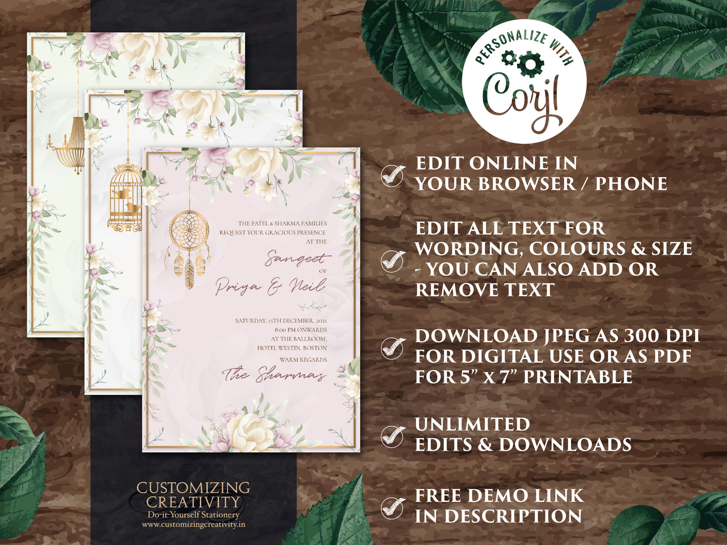 Indian invitations Wedding a Floral invitation cards Hindu wedding, Pastel Indian Invites, Floral Shaadi cards Indian & Sikh Wedding Invite