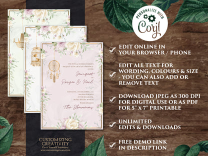 Indian invitations Wedding a Floral invitation cards Hindu wedding, Pastel Indian Invites, Floral Shaadi cards Indian & Sikh Wedding Invite