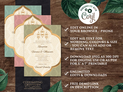 Muslim invitation as Arabic Wedding Card, Nikkah invitation a Muslim Wedding card Pastel, Nikah invite a Arabic invite, Muslim Mehndi invite