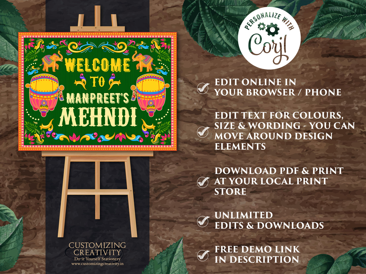 Mehndi Welcome Signs as Mehndi Signs, Jaggo Welcome signs & Mendhi signs, Punjabi Wedding Maiyan Signs as Mehendi decor sign Rickshaw Desi