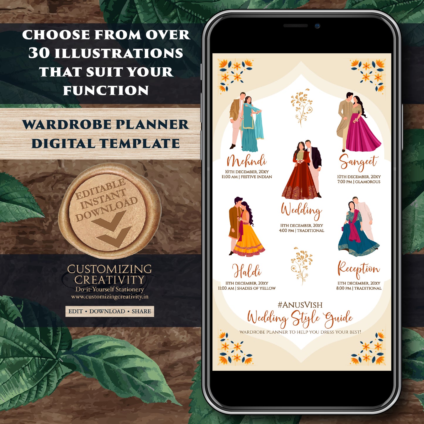 Indian wedding itinerary Digital Indian wedding Timeline, Hindu Wedding Wardrobe Planner & Indian Wedding Program, Hindu Wedding Program