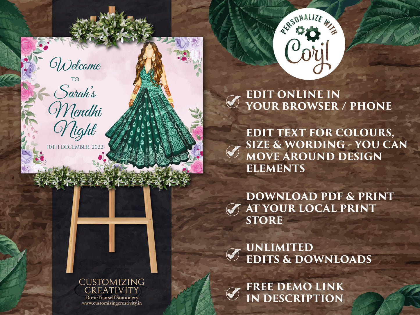 Mehendi Signage Welcome as Indian Wedding Welcome Sign, Mehndi Welcome Signs as Mehndi Signage, Bridal Welcome signs Mehndi & Mendhi signage