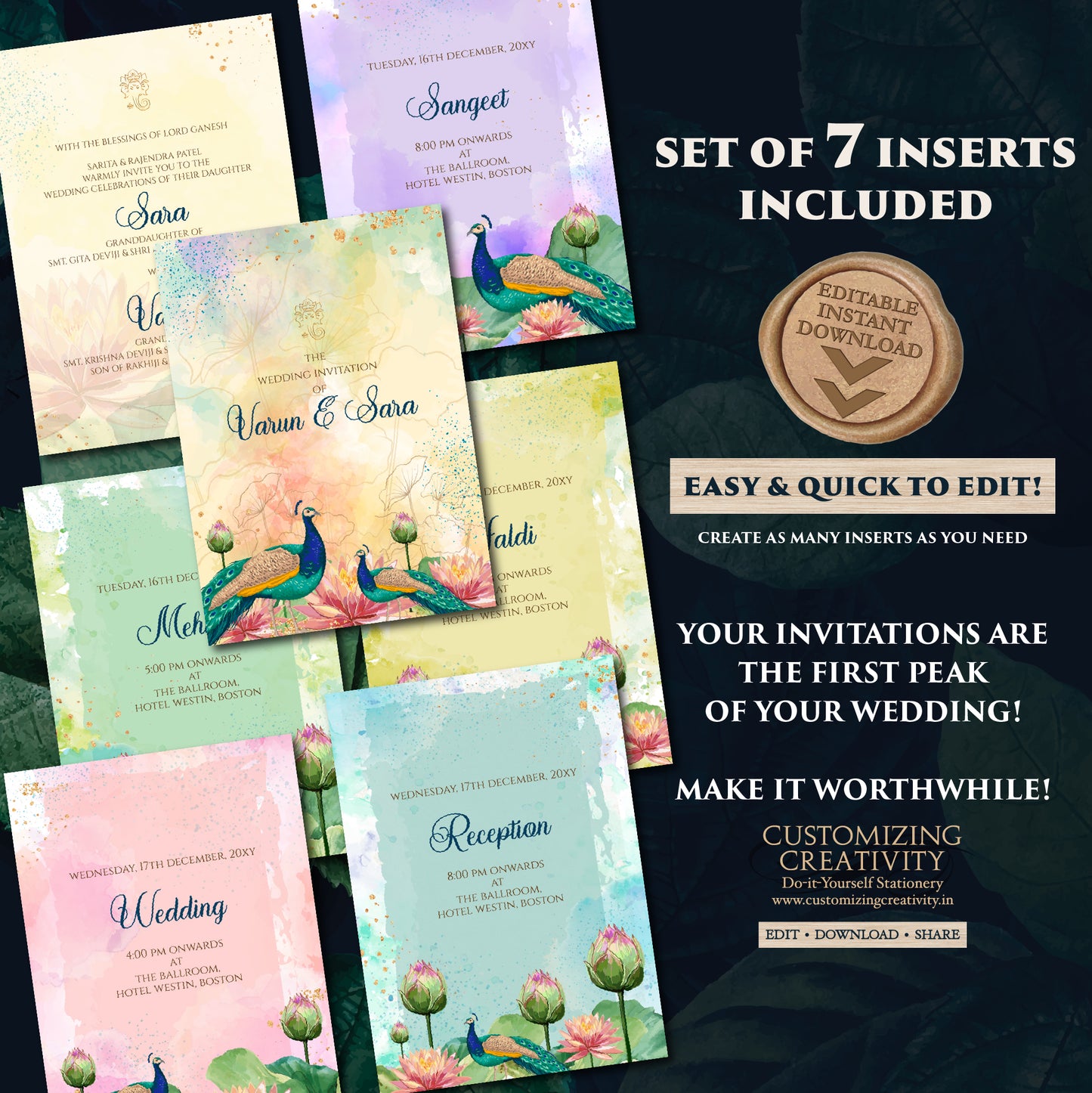 Indian wedding invitation Digital Hindu Wedding card, Indian Wedding invite as Indian wedding card, Hindu invitation as Hindu wedding invite