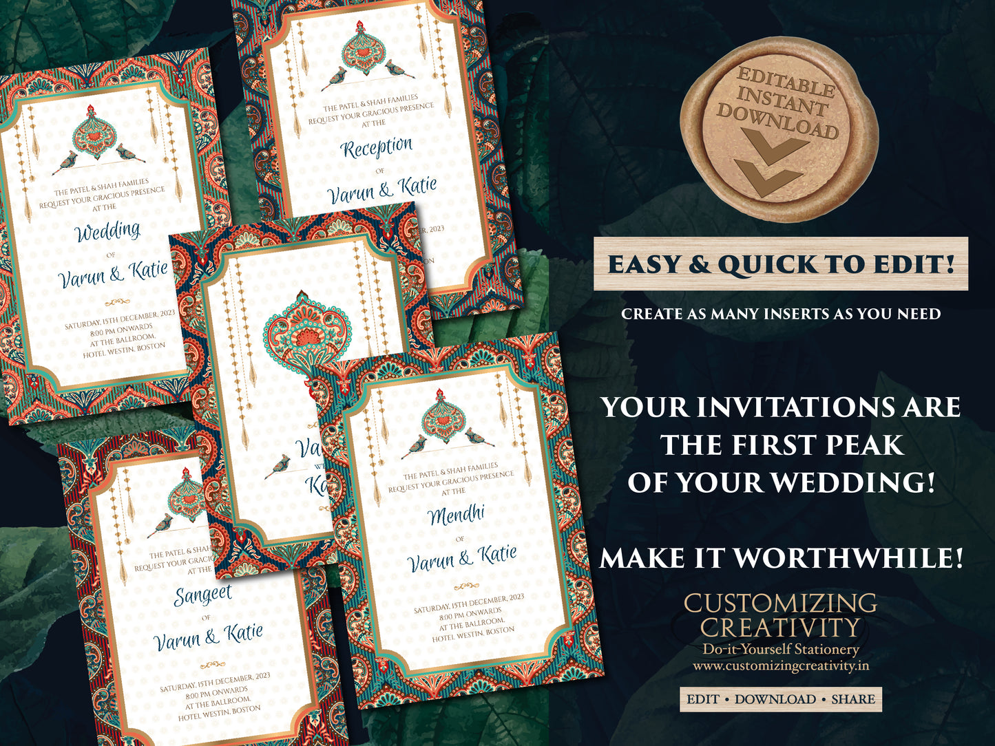 Indian Wedding invites & Indian Invitations, Hindu Wedding invitations as Digital Indian Wedding cards, Hindu Wedding card as Indian invites