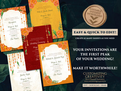 Marigold invitations Indian as Hindu Wedding card Gujrati, Gujarati Kankotri invites, Digital wedding card Hindu & Indian wedding invitation