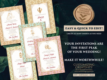 Sikh Wedding cards as Indian Wedding invitations Pastel, Anand Karaj Wedding cards Sikh & Sikh invitations Indian, Anand Karaj invite Indian