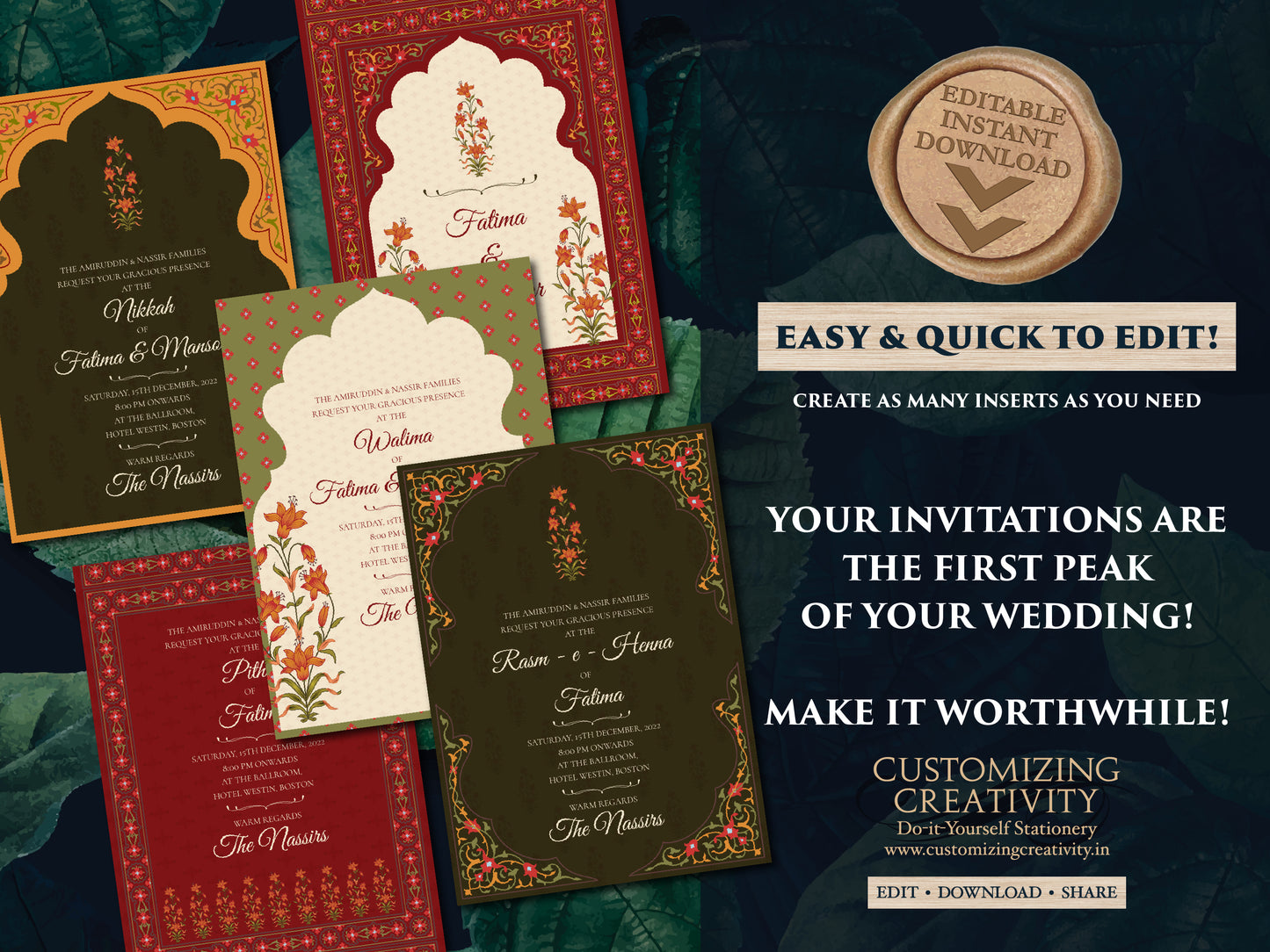 Muslim Wedding Invitations Digital as lslamic Wedding invites, Muslim Wedding cards Nikaah & Islamic invitation Nikkah invitations Pakistani
