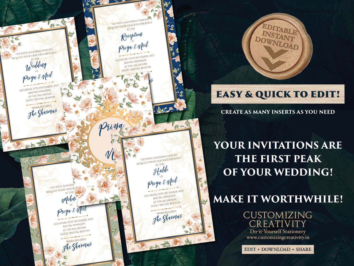 Hindu Wedding invitations as Hindu Wedding cards Indian, Indian Wedding cards Digital, Floral Indian invites & Indian Invitations Digital