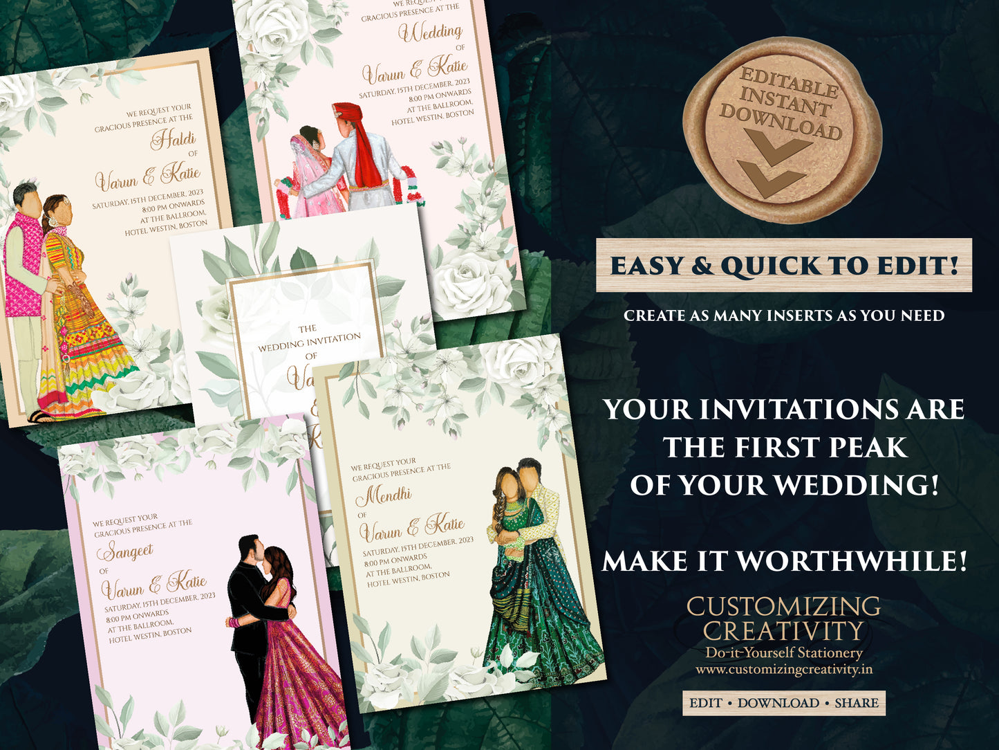 Indian wedding card as Indian Wedding invite, Indian wedding invitation Wedding invite Indian, Hindu invitation & Hindu Wedding Invitation