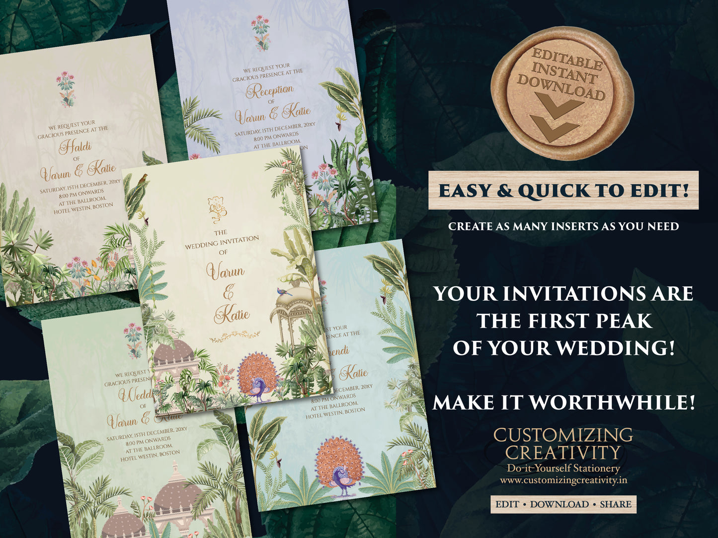 Indian wedding invitation Digital Hindu Wedding card, Indian wedding card as Indian Wedding invite, Hindu invitation as Hindu wedding invite