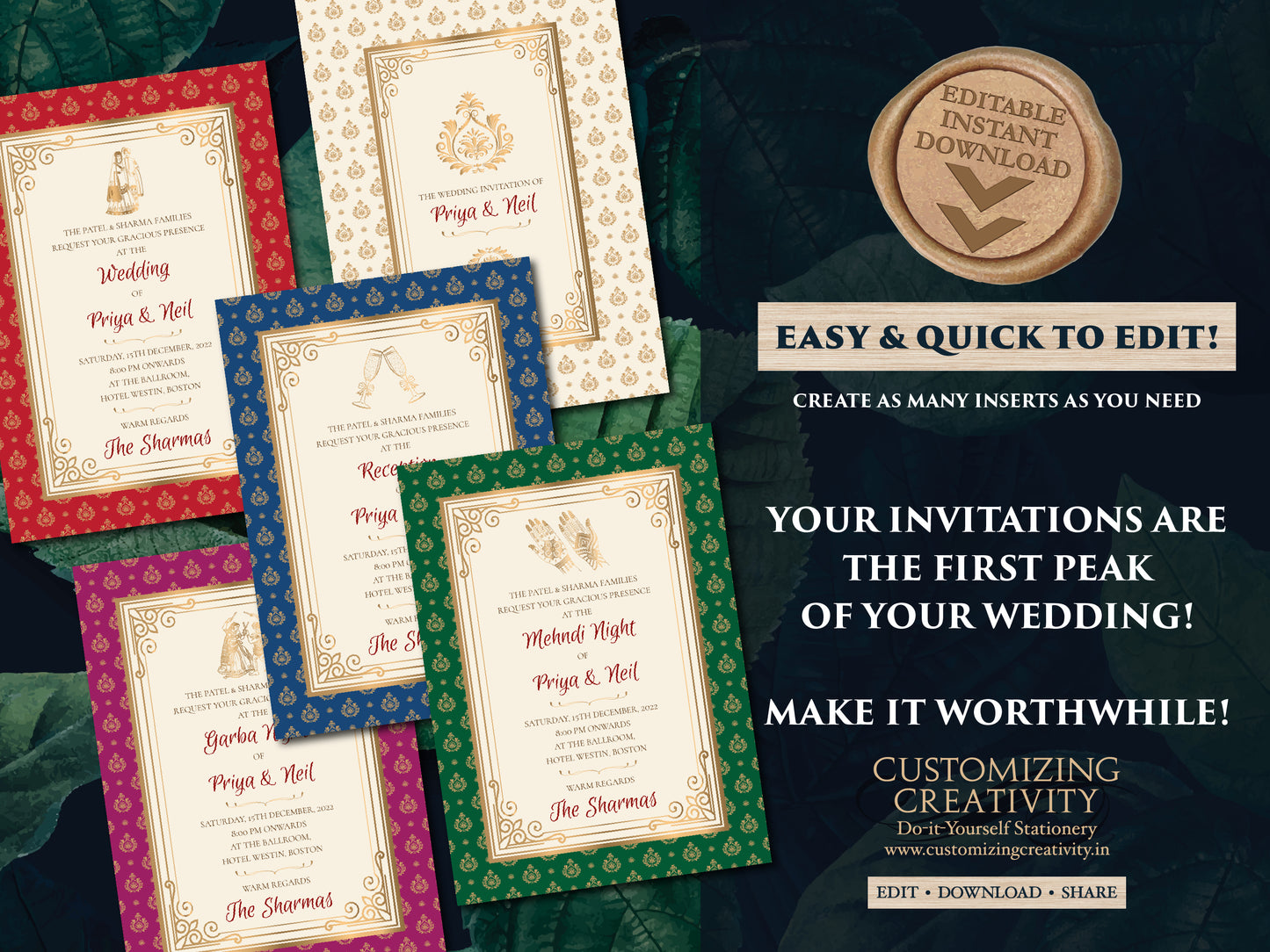 Indian Wedding Digital Invite as Indian Wedding invitation card Hindu, Indian invite template & Indian invitations Hindu Wedding card Indian
