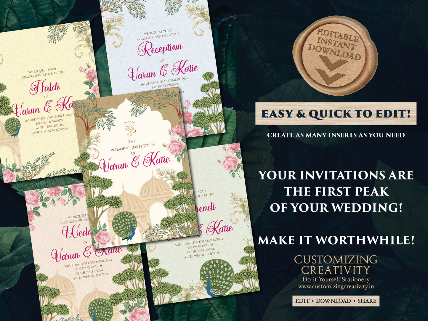 Indian wedding invitation Digital Hindu Wedding card, Indian wedding card as Indian Wedding invite, Hindu invitation as Hindu wedding invite